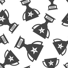 Obraz premium Trophy cup seamless pattern background. Business flat vector illustration. Award winner symbol pattern.