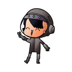 happy cartoon space girl giving peace sign
