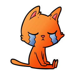 crying cartoon cat sitting