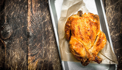 Fried chicken on a tray.