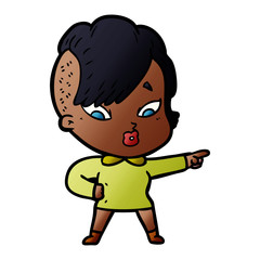 cartoon surprised girl pointing