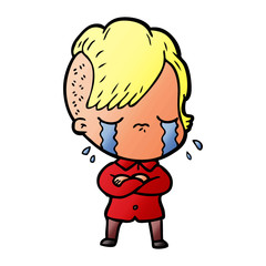 cartoon crying girl with crossed arms