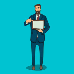 mock up bussiness cartoon character. businessman and presentation board