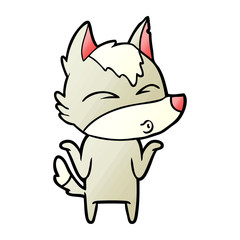 cartoon wolf shrugging shoulders