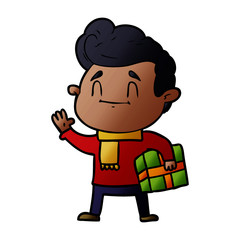 happy cartoon man with gift