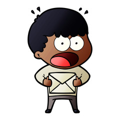 cartoon shocked man holding envelope