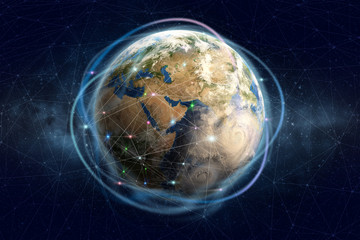 Blockchain technology. Global information network of the planet earth. Financial and communication security. Elements of this image furnished by NASA