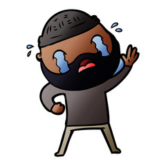 cartoon bearded man waving and crying