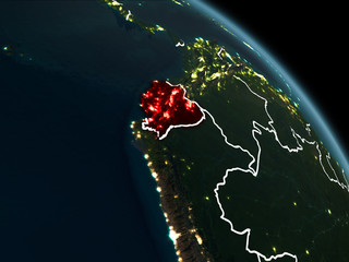 Ecuador in red at night