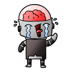 cartoon crying robot waving