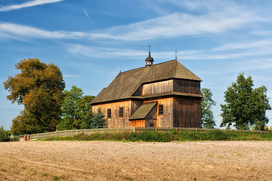 Historic wooden church in Masovia, Poland.