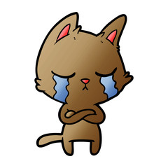 crying cartoon cat with folded arms