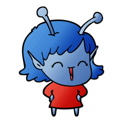cartoon happy alien girl