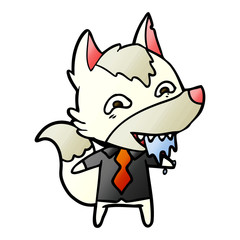 cartoon hungry wolf in office clothes