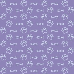 Wallpaper of fishes and paws of cat, vector illustration