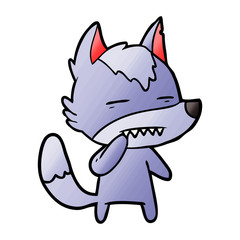 unsure wolf showing teeth
