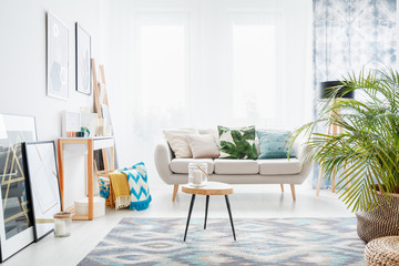 Bright white living room interior