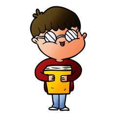 cartoon boy wearing spectacles carrying book
