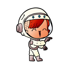 Obraz premium cartoon astronaut girl pointing and laughing
