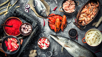 Different fresh seafood.