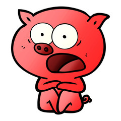 shocked cartoon pig sitting down