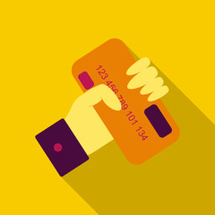 Hand holding credit card. Vector illustration. Flat design style.