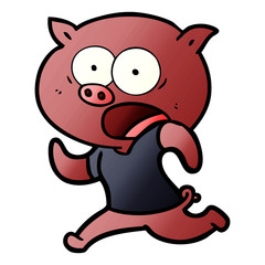 cartoon pig running away