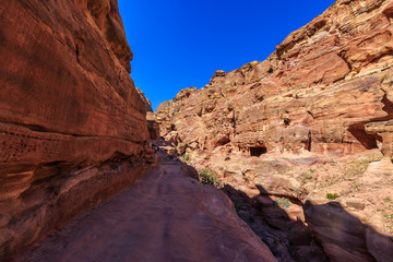Fototapeta na wymiar Pathway up to the monastry at Petra the ancient City Al Khazneh in Jordan