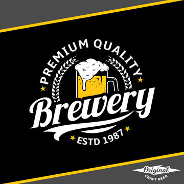 Vector white and yellow vintage brewery logo