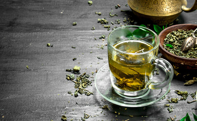fragrant green tea in a mug.