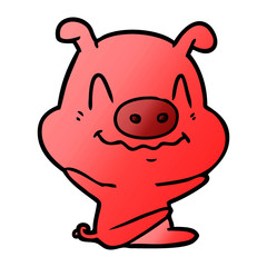 nervous cartoon pig sitting