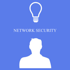 Silhouette of a man and a light bulb. Business illustration with the inscription:network security