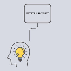 Silhouette of a man and a light bulb. Business illustration with the inscription:network security