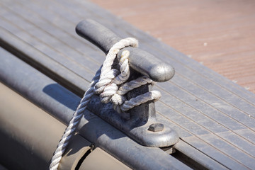 Coiled rope on boat's deck