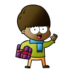 happy cartoon boy with present