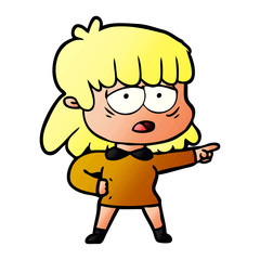 cartoon tired woman pointing