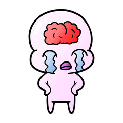 cartoon big brain alien crying
