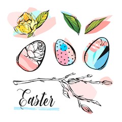 Hand drawn vector abstract creative graphic brush painted Easter design elements