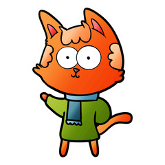 happy cartoon cat in winter clothes