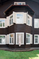 Beautiful wedding dress hanging outside the house.