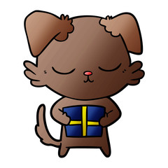 cute cartoon dog with christmas present