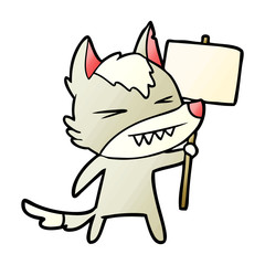angry wolf cartoon with placard