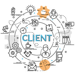 Flat colorful design concept of Client. Infographic idea of making creative products..Template for website banner, flyer and poster.