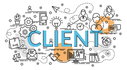 Flat colorful design concept of Client. Infographic idea of making creative products..Template for website banner, flyer and poster.