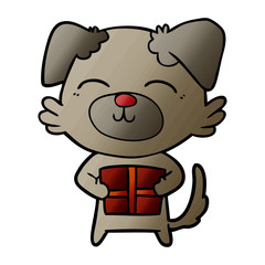 cartoon dog with present