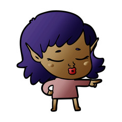 pretty cartoon elf girl pointing