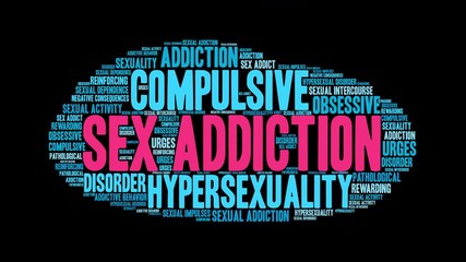 Sex Addiction Animated Word Cloud on a black background. 