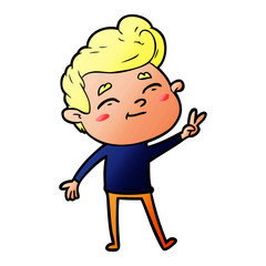 happy cartoon man giving a peace sign