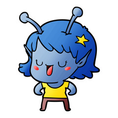 happy alien girl cartoon