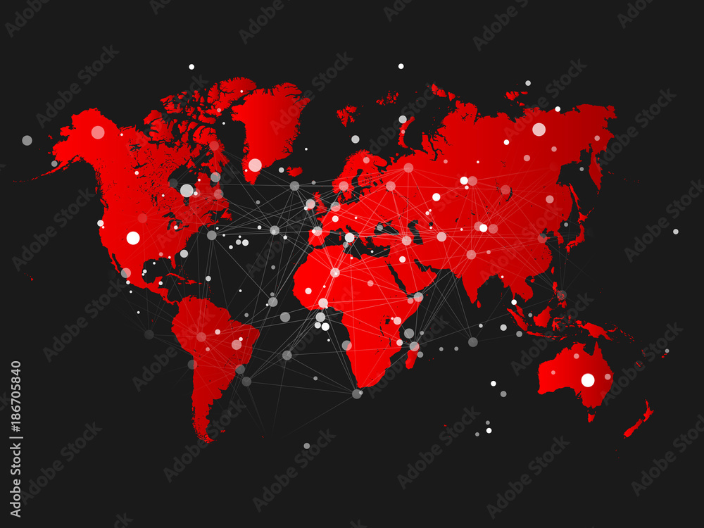 Poster world map silhouette with connection grid - vector illustration background - network concept design